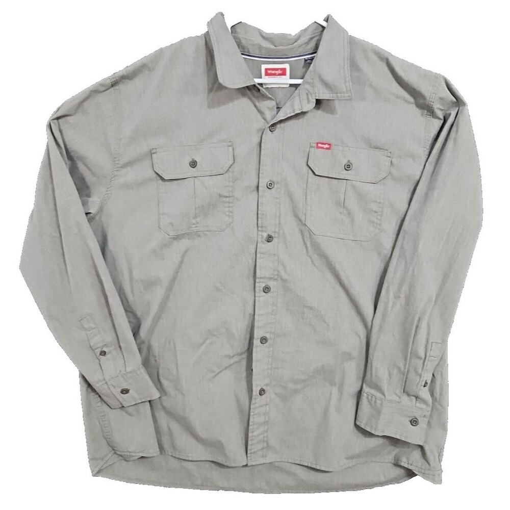 Wrangler Men Button Down Shirt Green Size 3XL Cotton Blend Work